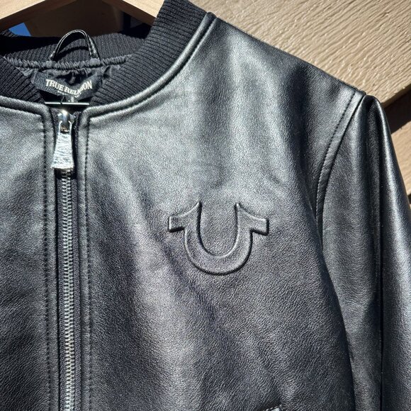 NWT True Religion Vegan Leather Cropped Bomber Jacket - Picture 7 of 14